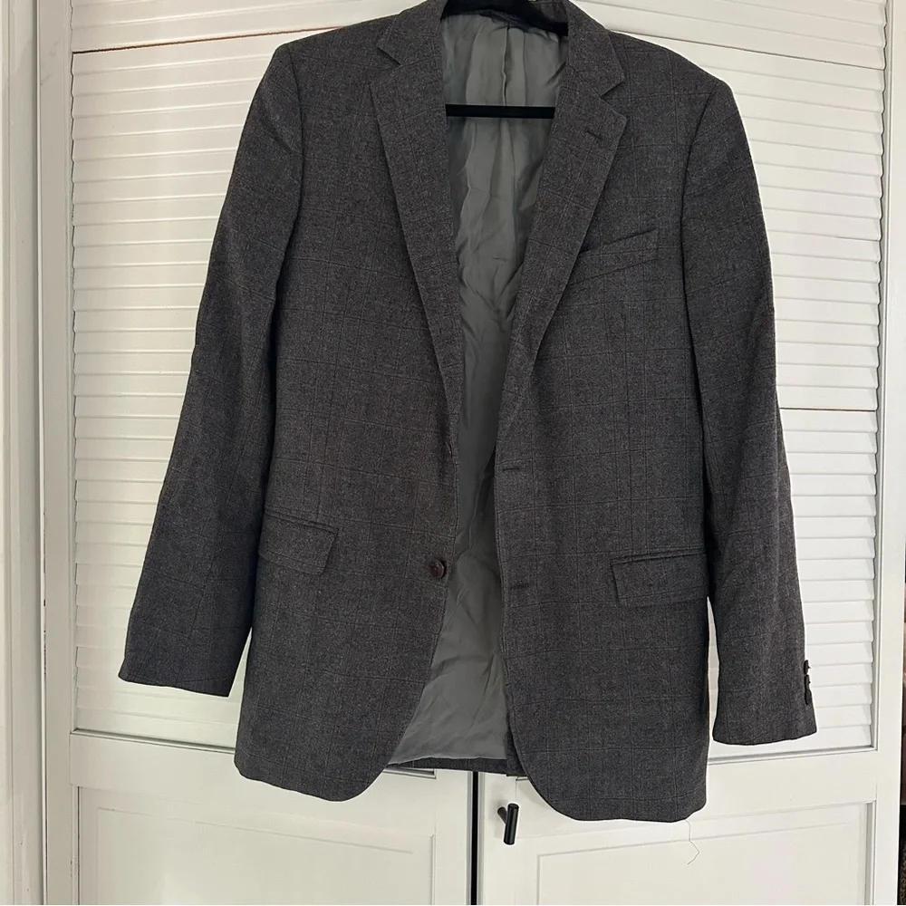 Brooks Brothers Saxxon 1818 100% wool windowpane Charcoal Blazer